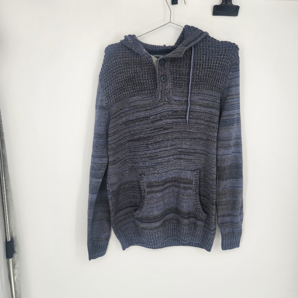 Commerce Xander Hooded Henley Pullover Sweater Navy Space Dye Mens L NEW